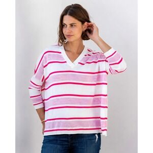 Mersea Catalina V-Neck Sweater Pink White Red Striped Oversized Petite One Size